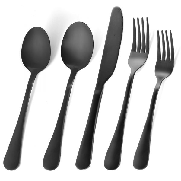 RENOOK 25-Piece Matte Black Silverware Set, Utensil Sets for Kitchens, Satin Finish Stainless Steel Flatware Set, Tableware Cutlery Set for 5, Dishwasher Safe, Gift Package.(25)