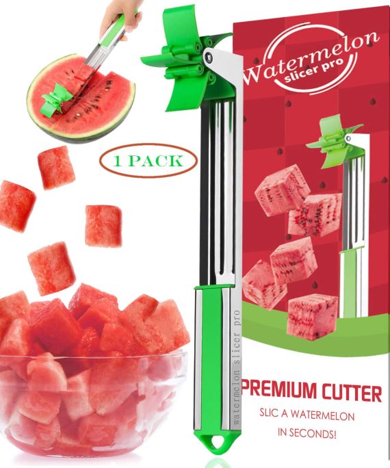Watermelon Slicer Cutter Stainless Steel Windmill Watermelon Cutter Knife - Kids Fascinated Melon Cuber Cutting Tool - Carving and Cutting Utility Knife for Home Fruit Party - Cool Kitchen Gadgets