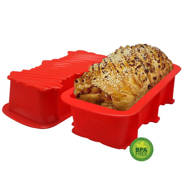 Walfos Silicone Loaf Pan Set - 2 Pieces Non-Stick Silicone Bread Pan, Just PoP Out! Perfect for Bread, Cake, Brownies, Meatloaf, BPA Free & Dishwasher Safe