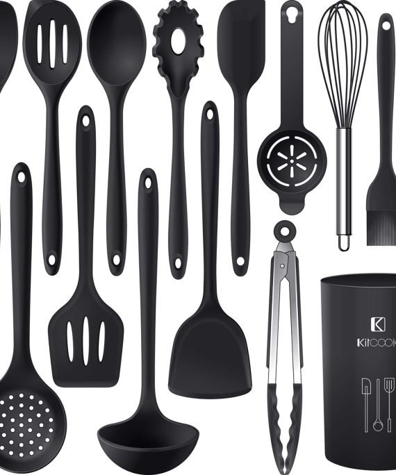 Silicone Cooking Utensils Set - 446°F Heat Resistant Kitchen Utensils,Turner Tongs,Spatula,Spoon,Brush,Whisk.Kitchen utensil Gadgets Tools Set for Nonstick Cookware.Dishwasher Safe (BPA Free)