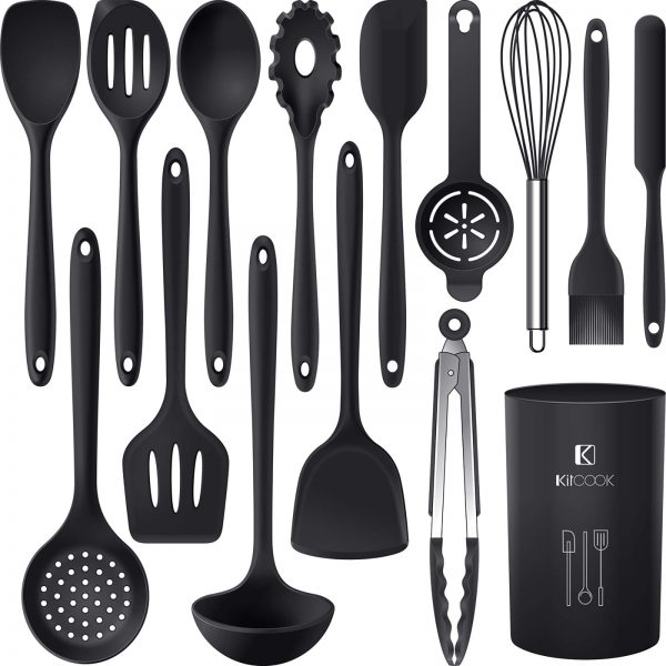Silicone Cooking Utensils Set - 446°F Heat Resistant Kitchen Utensils,Turner Tongs,Spatula,Spoon,Brush,Whisk.Kitchen utensil Gadgets Tools Set for Nonstick Cookware.Dishwasher Safe (BPA Free)