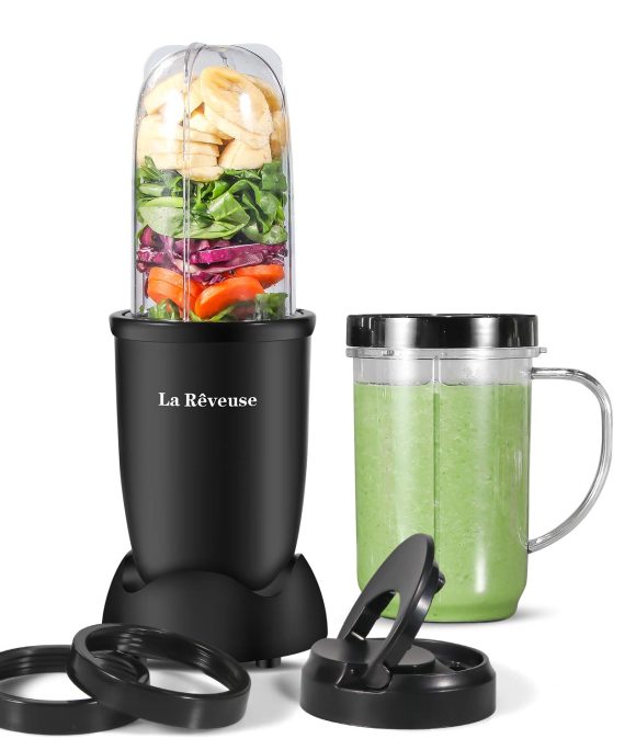 La Reveuse Personal Size Blender 250 Watts Power for Shakes Smoothies Seasonings Sauces with 2 Pieces 16 oz Mug -Black