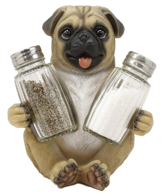 Ebros Gift Realistic Adorable Hugging Pug Dog Decorative Glass Salt Pepper Shakers Holder Resin Figurine 6.25"Tall Animal Pet Pal Pugs Pugsy Dream Kitchen Helper Spice Organizer Statue