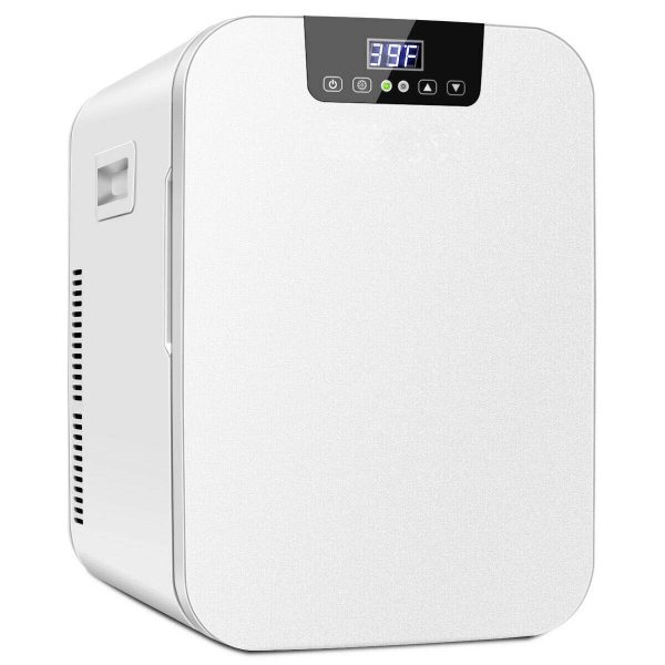 21QT Mini Fridge With 2 Power Cords Portable Cooler Warmer Makeup Skincare Cosmetics Beverages Refrigerator Dual Core Refrigeration Touch Screen Control Suitable For Dormitory Office Bedroom Car Use