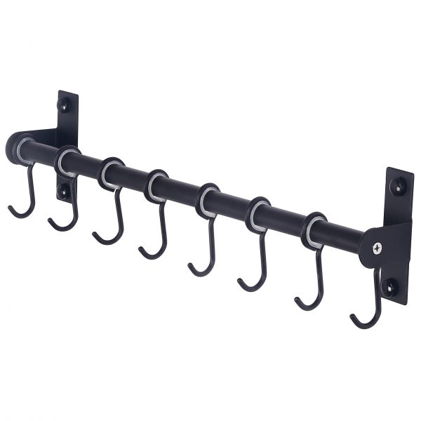Dseap Pot Rack - Pots and Pans Hanging Rack Rail with 8 Hooks, Pot Hangers for Kitchen, Wall Mounted, Black