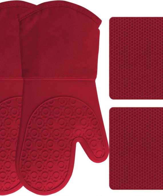 Silicone Oven Mitts and Pot Holders, 4-Piece Set