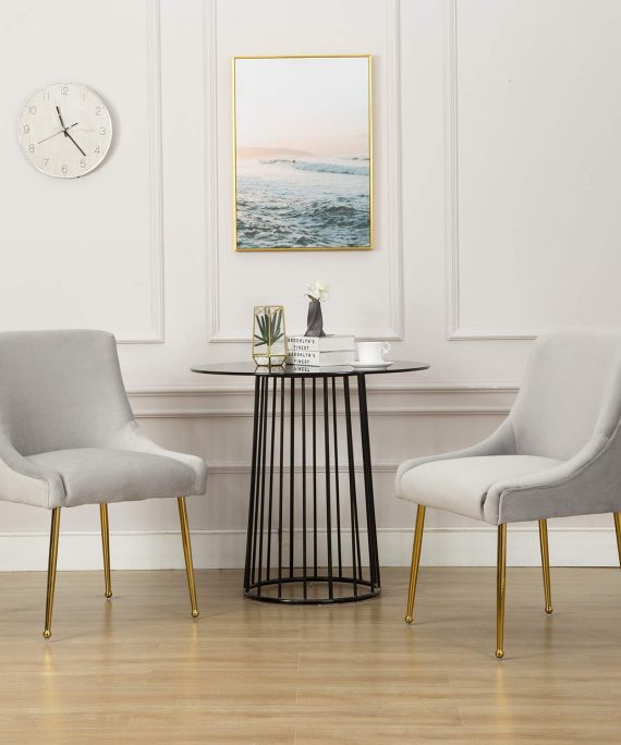 Kmax Modern Dining Chairs Set, Velvet Upholstered Living Room Chairs with Brass Metal Legs, Luxury Mid Century Kitchen Chair, 2PS - Silver Gray