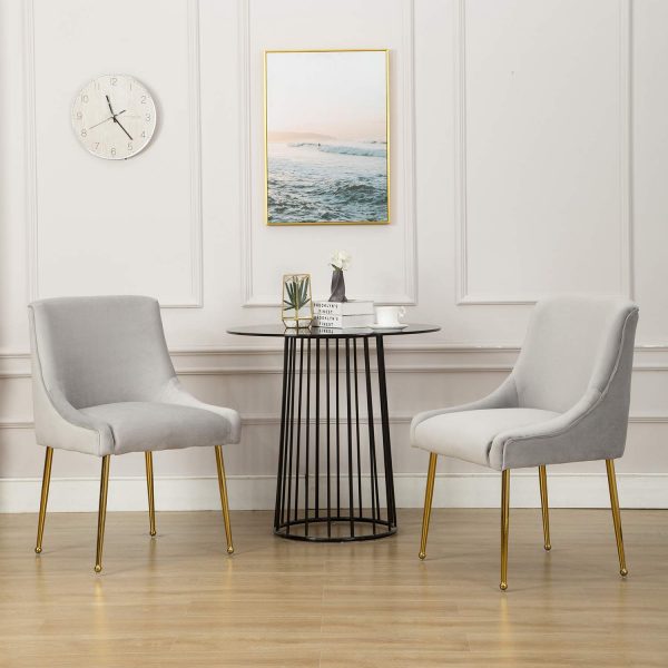 Kmax Modern Dining Chairs Set, Velvet Upholstered Living Room Chairs with Brass Metal Legs, Luxury Mid Century Kitchen Chair, 2PS - Silver Gray