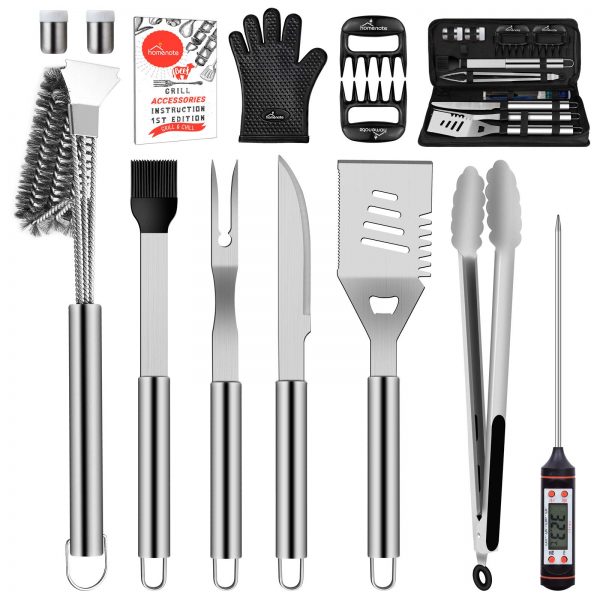 HOMENOTE Grill Accessories, BBQ Tools Set Grill Utensils with Heavy Duty Brush, Meat Claw Thermometer for Smoker, Camping, Kitchen, Perfect Grilling Gift for Men Women, Christmas Outdoor
