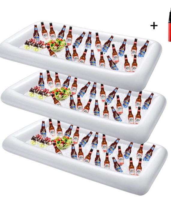 3 Pack Inflatable Serving Bar Salad Ice Tray Food Drink Containers,HabiLife Buffet Cooler For Pool Use Bar Party Accessories, Inflatable Cooler with Drain Plug and 1 Balloon Pump(Random Color)