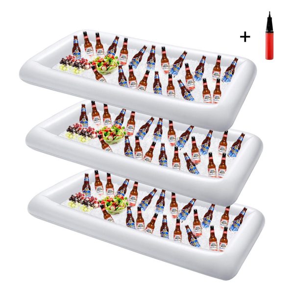 3 Pack Inflatable Serving Bar Salad Ice Tray Food Drink Containers,HabiLife Buffet Cooler For Pool Use Bar Party Accessories, Inflatable Cooler with Drain Plug and 1 Balloon Pump(Random Color)