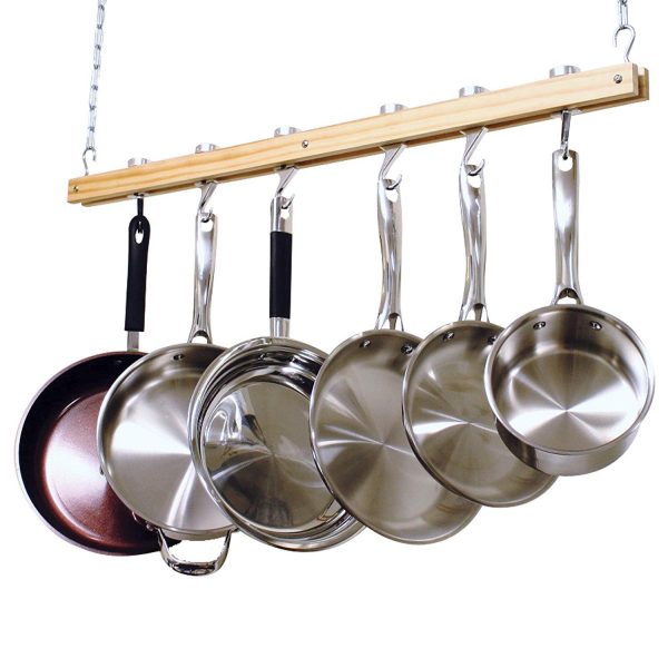 Cooks Standard NC-00269 Standard, Single Bar, 36-Inch Ceiling Mounted Wooden Pot Rack, Brown