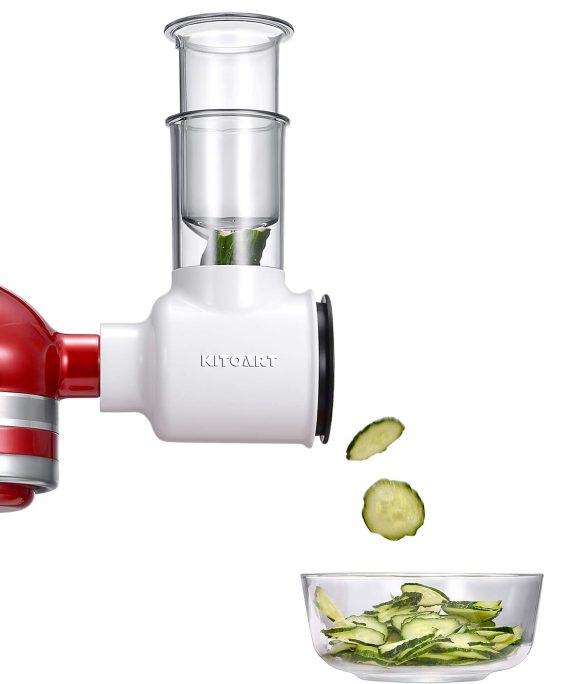 Slicer/Shredder Attachment for KitchenAid Mixer, KITOART Slicer/Shredder Attachment, Vegetable Chopper Attachment, Fresh Salad Maker with 3 Slicing/Shredding Blades, White
