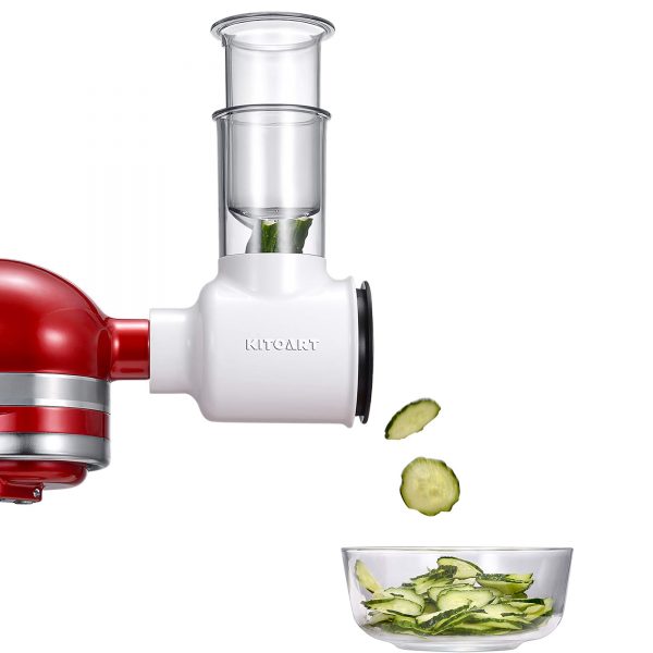 Slicer/Shredder Attachment for KitchenAid Mixer, KITOART Slicer/Shredder Attachment, Vegetable Chopper Attachment, Fresh Salad Maker with 3 Slicing/Shredding Blades, White