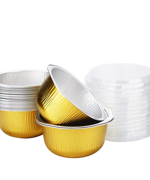 Round Loaf Pan, Beasea 25 Pack 4 Inch Mini Loaf Pans with Lid, Disposable Loaf Pan Aluminum Foil Cups Disposable Creme Brulee Muffin Cupcake Baking Cup Mini Pudding Cups for Party Wedding Birthday