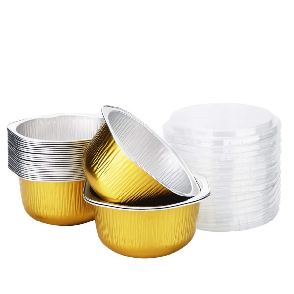 Round Loaf Pan, Beasea 25 Pack 4 Inch Mini Loaf Pans with Lid, Disposable Loaf Pan Aluminum Foil Cups Disposable Creme Brulee Muffin Cupcake Baking Cup Mini Pudding Cups for Party Wedding Birthday