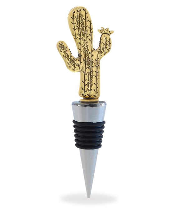 Cheers Gold Cactus Metal Wine Stopper - Elegant Vacuum Seal Reusable Fancy Cactus Plant Wine Bottle Stopper Airtight Leak Proof Bottle Topper Cork Plug, Home Decor & Bar Tool Accessory Unique Gift