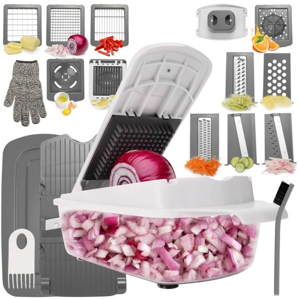 Aieruma Vegetable Chopper, 22-in-1 Pro Onion Chopper Food Cutter, 11 Stainless Steel Blades Food Slicer Dicer, Heavier Duty Multi Vegetable-Fruit-Cheese-Onion Chopper-Dicer-Kitchen Cuttert