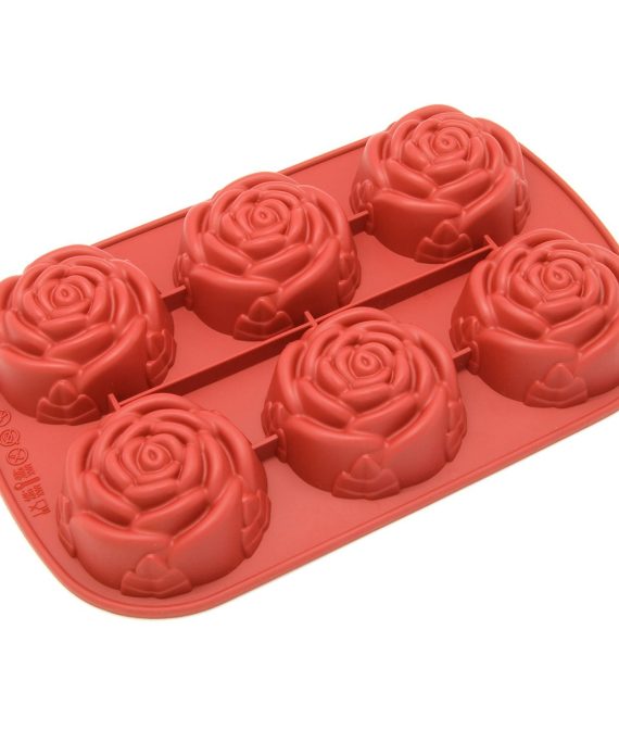 Silicone Molds [Garden Rose, 6 Cup] Cupcake Baking Pan - Free Paper Muffin Cups - Non Stick, BPA Free, 100% Silicon & Dishwasher Safe Silicon Bakeware Tin - Kitchen Rubber Tray & Soap Molds