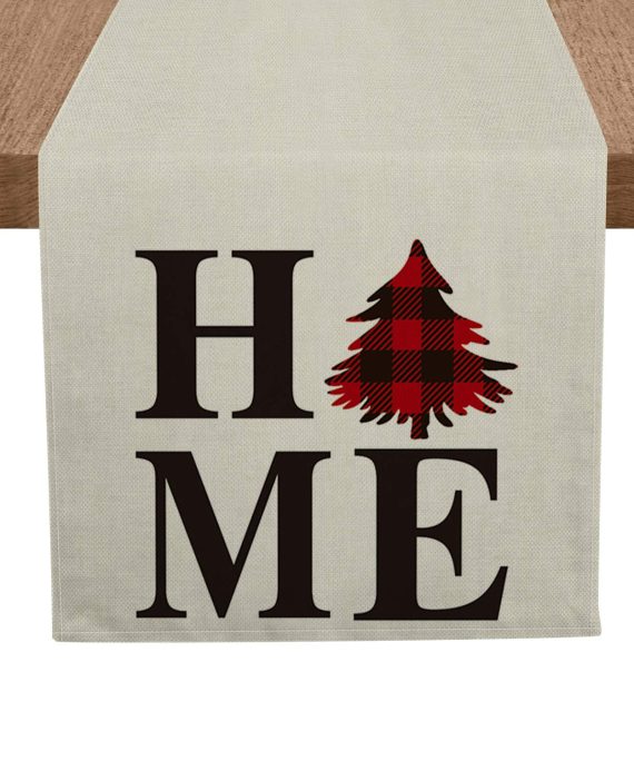 Artoid Mode Home Buffalo Plaid Tree Table Runner, Seasonal Winter Christmas Holiday Tablecloth Kitchen Dining Table Linen for Indoor Outdoor Home Party Decor 13 x 72 Inch