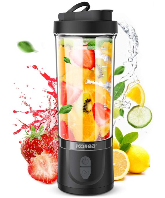 Portable Blender, Kollea Personal Size Blender for Shakes and Smoothies 18oz Smoothie Blender Juice Maker with 6 Blades, Travel Blender for Sports, Gym, Travel, Home, Office Use (Black)
