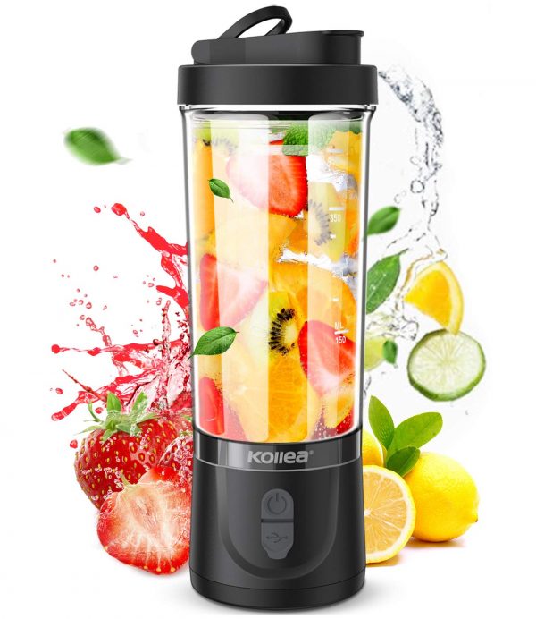 Portable Blender, Kollea Personal Size Blender for Shakes and Smoothies 18oz Smoothie Blender Juice Maker with 6 Blades, Travel Blender for Sports, Gym, Travel, Home, Office Use (Black)