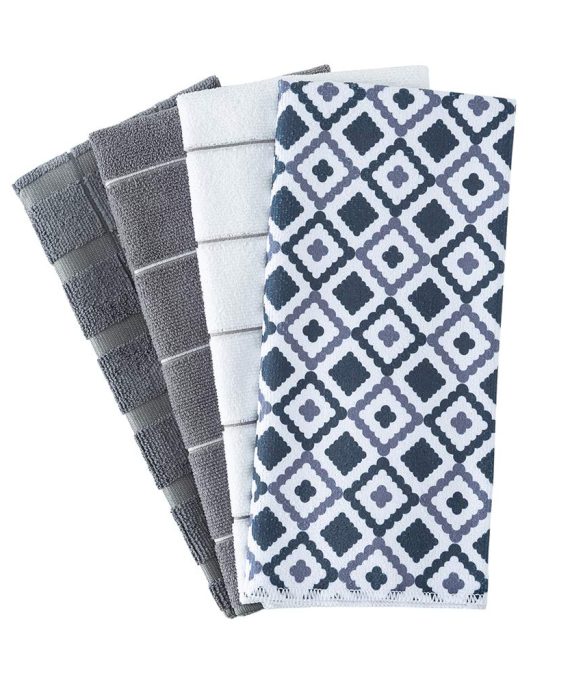 Figolo Microfiber Kitchen Towels - Dish Towel Geometry Set of 4, Super Absorbent and Soft, 26 X 18 Inch