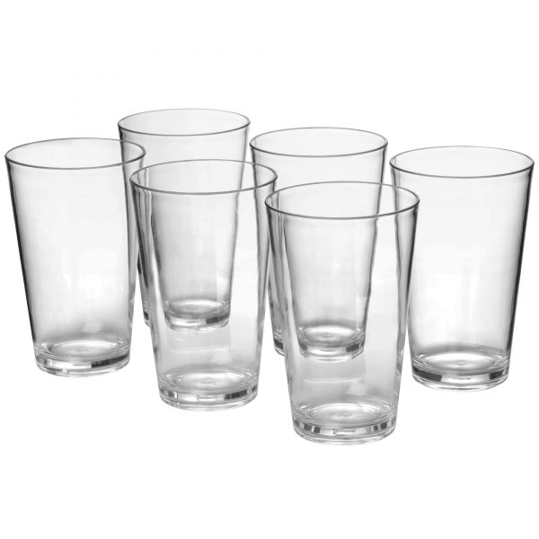 18-ounce Plastic Tumblers Water Juice Cups Dishwasher Safe BPA-free Clear Set of 6 Premium Quality Drinking Glasses