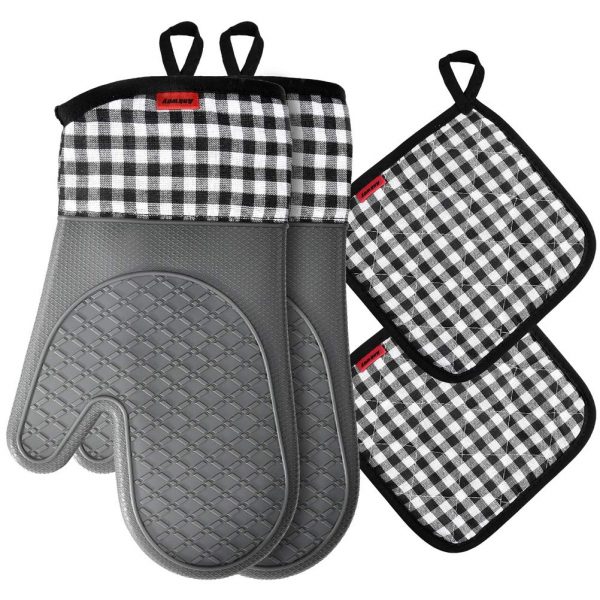 Ankway Oven Mitts and Pot Holders Sets, Kitchen Counter Safe Trivet Mats Advanced Heat Resistant Oven Mittens, Non-Slip Textured Grip Potholders