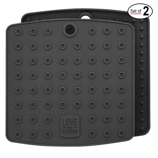 Premium Silicone Pot Holders for Kitchen - Easy to Clean Trivets for Hot Pots and Pans - This Kitchen Tool Works Well as Silicone Trivet, Hot Pads for Oven, Potholders (7x7 in, Gray, 1 Pair)