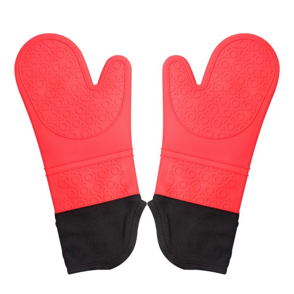 Homeforce Red Silicone Oven Mitts Heat Resistant 500 Degree with Soft Quilted Liner, Slip Resistant Kitchen Oven Mitts for Baking, BBQ, Cooking, Flexible Long Oven Mitts Set of 2 Pack