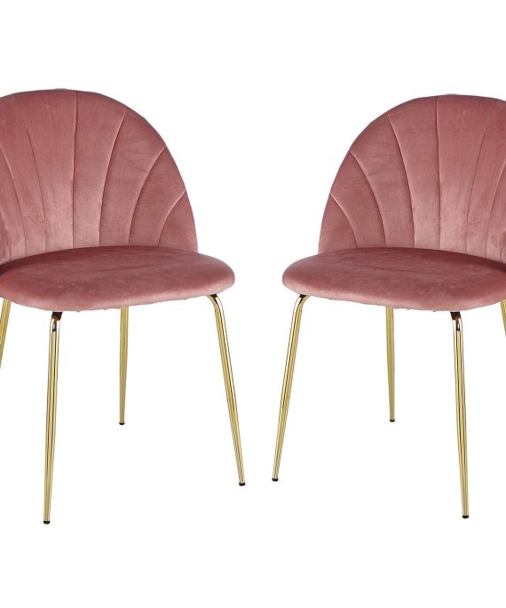 Duduta Velvet Upholstered Kitchen Dining Chairs Set of 2, Mid-Century Modern Side Chairs with Gold Legs, Blush