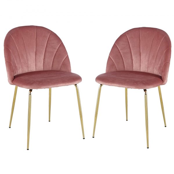 Duduta Velvet Upholstered Kitchen Dining Chairs Set of 2, Mid-Century Modern Side Chairs with Gold Legs, Blush