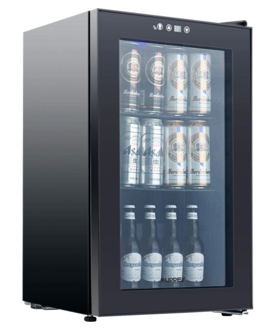 KUPPET 80-Can Beverage Cooler and Refrigerator,Mini Fridge for Home, Office or Bar with Glass Door and Adjustable Removable Shelves,Perfect for Soda Beer or Wine, Black, 2.3 Cu.Ft.