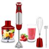 5-in-1 Immersion Hand Blender, MEGAWISE Powerful 800 Watt 12-Speed Stick Blender with Sturdy Titanium Plated Stainless Steel Blades, Including 500ml Chopper, 600ml Beaker, Whisk and Milk Frother Attachments, Dishwasher Safe and BPA-Free