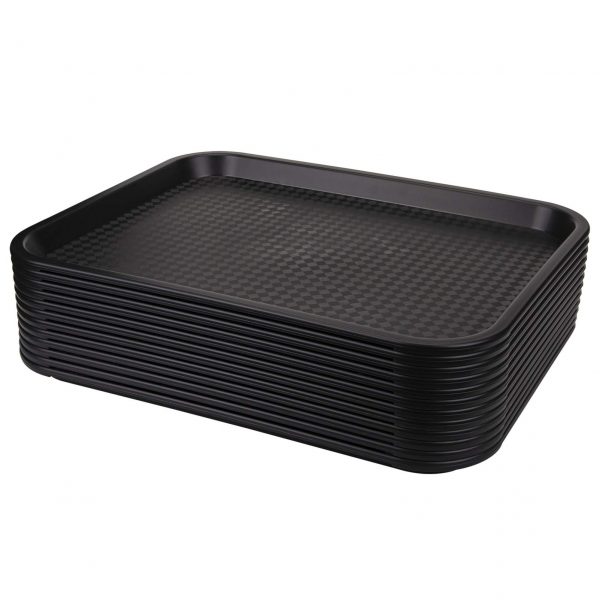 Yarlung 12 Pack Fast Food Tray, Black Plastic Restaurant Serving Tray for Coffee Table, Kitchen, Party