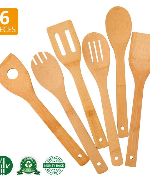 Zhuoyue Kitchen Cooking Utensils Set, 6 Pcs Bamboo Wooden Spoons & Spatula Kitchen Cooking Tools for Nonstick Cookware and Wok