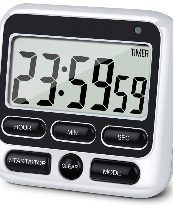 KTKUDY Digital Kitchen Timer with Mute/Loud Alarm Switch ON/Off Switch, 12 Hour Clock & Alarm, Memory Function Count Up & Count Down for Kids Teachers Cooking, Large LCD Display, Strong Magnet (1)
