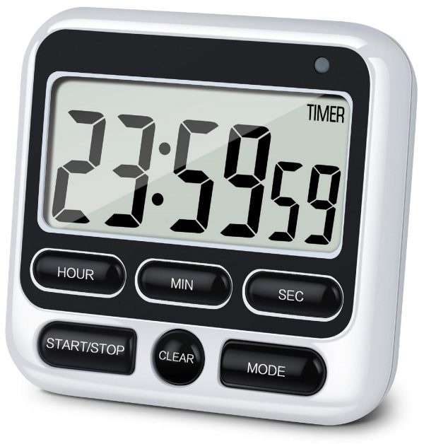 KTKUDY Digital Kitchen Timer with Mute/Loud Alarm Switch ON/Off Switch, 12 Hour Clock & Alarm, Memory Function Count Up & Count Down for Kids Teachers Cooking, Large LCD Display, Strong Magnet (1)