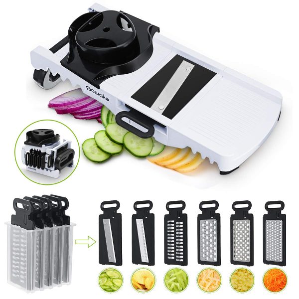 SAWAKE Mandoline Slicer Vegetable Slicer, 6-in-1 Multifunctional Vegetable Cutter Julienne Slicer Food Slicer, Foldable Cheese Shredder Grater for Fruits, Veggie, Potato, Tomato, Onion, Cucumber