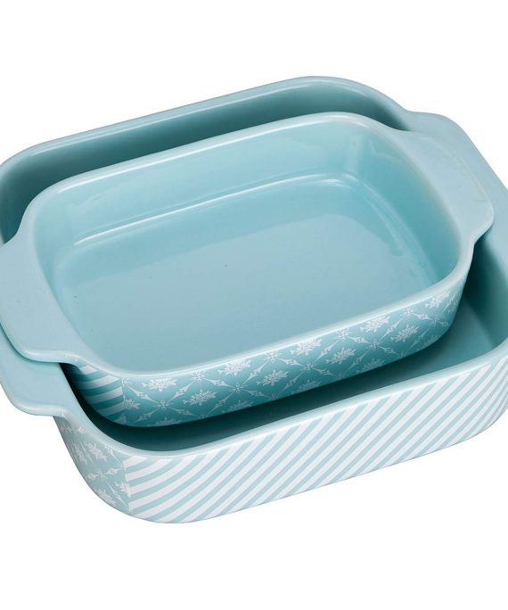 Bakeware Set,SIDUCAL 2 PCS Ceramic Baking Dishes,Rectangular Serving Lasagna Pan Casserole Dish,Lightblue and White