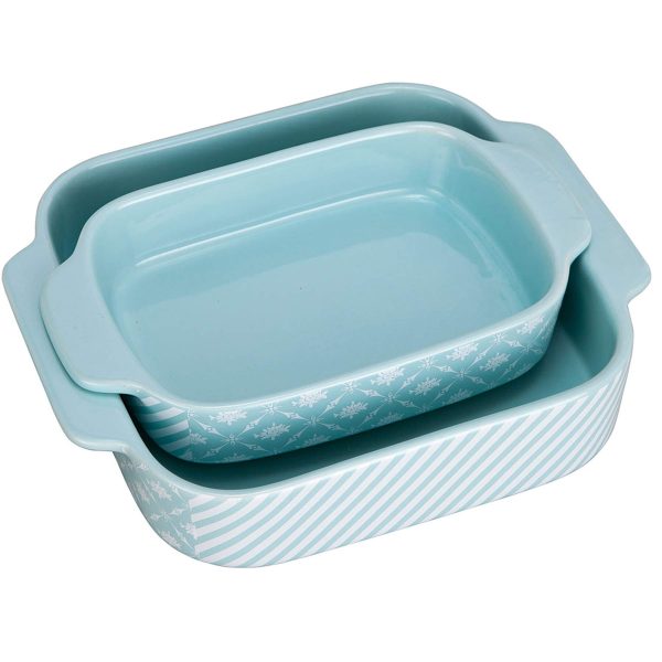 Bakeware Set,SIDUCAL 2 PCS Ceramic Baking Dishes,Rectangular Serving Lasagna Pan Casserole Dish,Lightblue and White