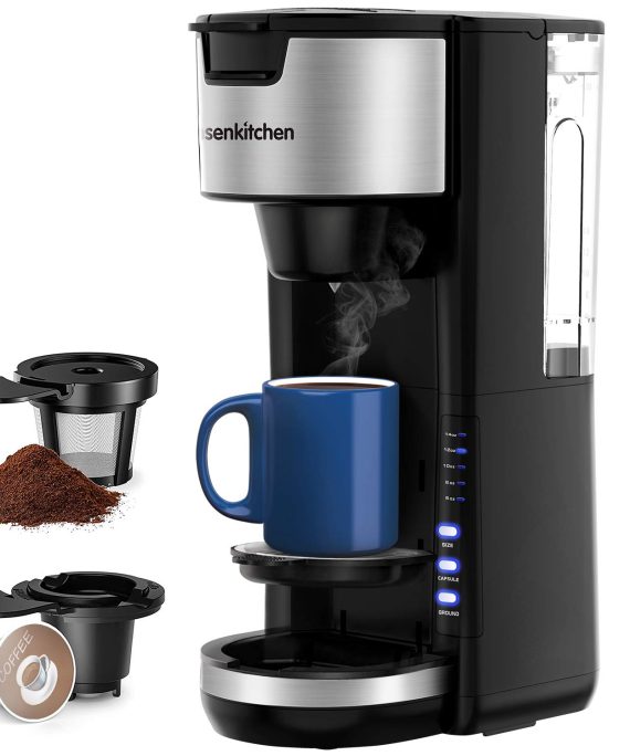 Singles Serve Coffee Makers For K Cup Pod & Coffee Ground, Mini 2 In 1 Coffee Maker Machines 30 Oz Reservoir Brew Strength Control Small Coffee Brewer Machine for office Home Kitchen- Black