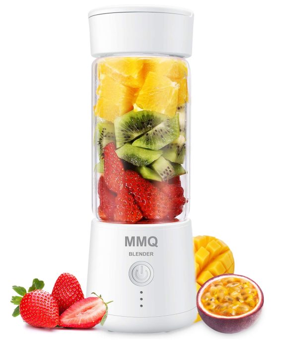 Portable Blender, MMQ Personal Size Glass Juicer Cup, Fruit Shake, Smoothies Mixer with 2000mAh USB Rechargeable Battery, 3D Six Blades, 410ML (White)