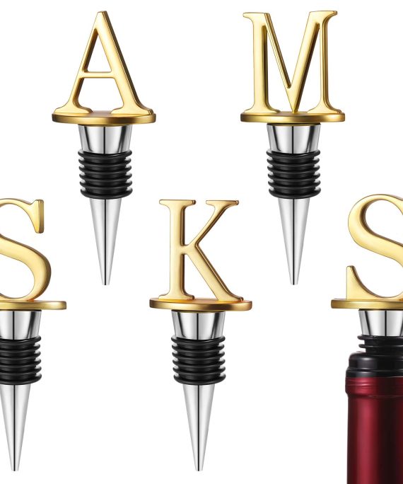 4 Pieces Letter Wine Stoppers Letter Wine Preserver Beverage Bottle Stopper Aluminum Alloy Wine Stopper for Bar Kitchen Party Wedding Tools, Letter A M S K