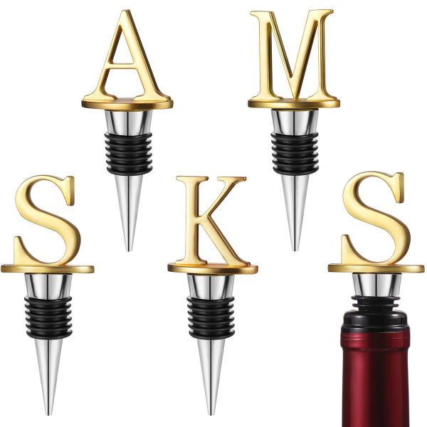 4 Pieces Letter Wine Stoppers Letter Wine Preserver Beverage Bottle Stopper Aluminum Alloy Wine Stopper for Bar Kitchen Party Wedding Tools, Letter A M S K