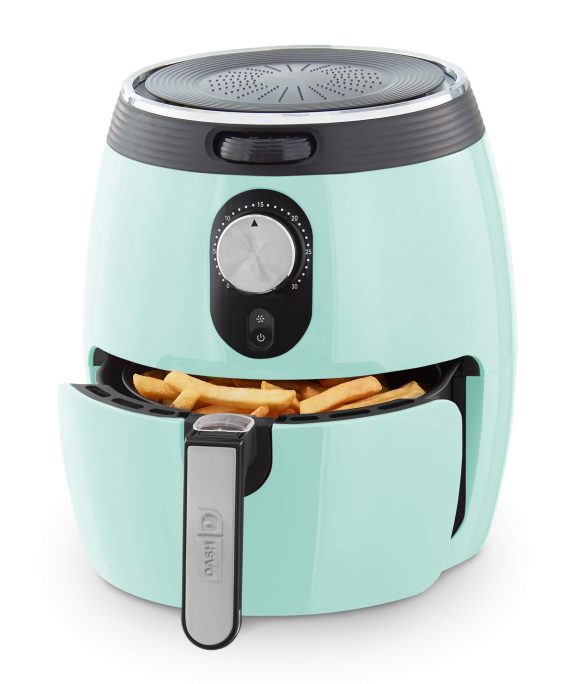 DASH DMAF355GBAQ02 Deluxe Electric Air Fryer + Oven Cooker with Temperature Control, Non Stick Fry Basket, Recipe Guide + Auto Shut off Feature, 3qt, Aqua