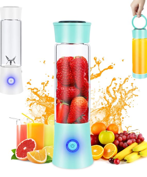 Portable Blender, Personal Blender for Shakes and Smoothies, 6 Stainless Steel Blades Cordless USB Rechargeable Juicer Cup with 4000mAh Batteries, Handheld 16oz Mini Travel Blender Small Fruit Mixer Detachable for Home Office Gym Outdoor, Green