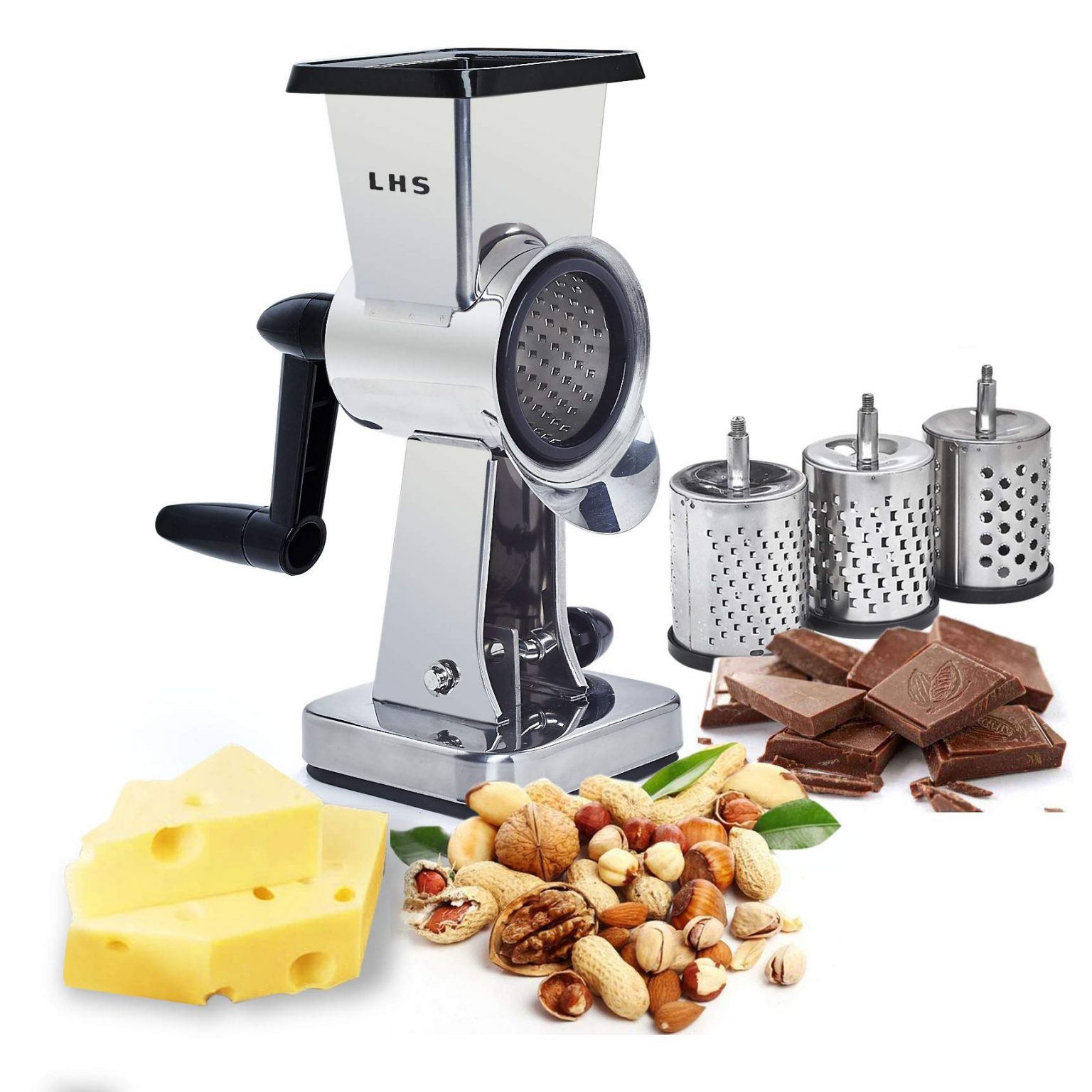 Rotary Cheese Grater Stainless Steel Body, Chocolate Drum Shredder 