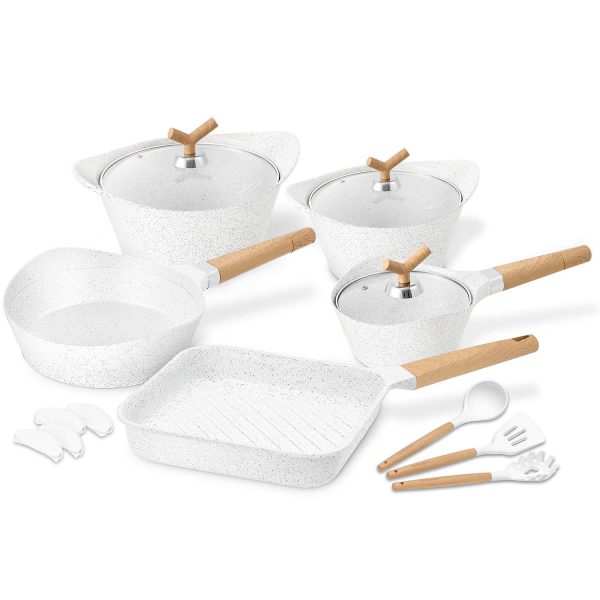 Cookware Set Non-Stick Scratch Resistant 100% PFOA Free Induction Pots and Pans Set with Cooking Utensil Pack -15 - White